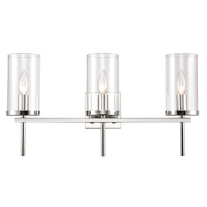 Thomas Lighting Oakland Matte Metal Vanity Light Torch Style Cylindrical Glass Industrial Modern Bath Chrome 3-Light CN290313