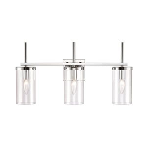 Thomas Lighting Oakland Matte Metal Vanity Light Torch Style Cylindrical Glass Industrial Modern Bath Chrome 3-Light CN290313