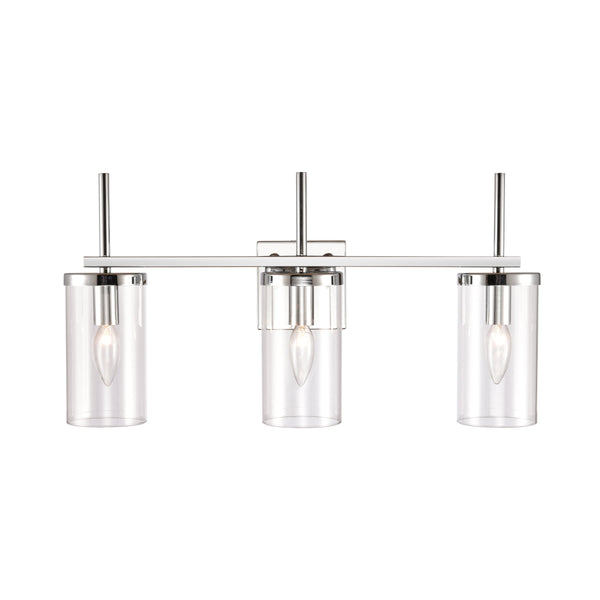 Thomas Lighting Oakland Matte Metal Vanity Light Torch Style Cylindrical Glass Industrial Modern Bath Chrome 3-Light CN290313