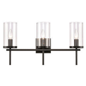 Thomas Lighting Oakland Matte Metal Vanity Light Torch Style Cylindrical Glass Industrial Modern Bath Black 3-Light CN290316