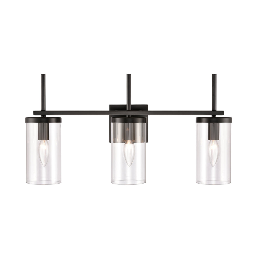 Thomas Lighting Oakland Matte Metal Vanity Light Torch Style Cylindrical Glass Industrial Modern Bath Black 3-Light CN290316