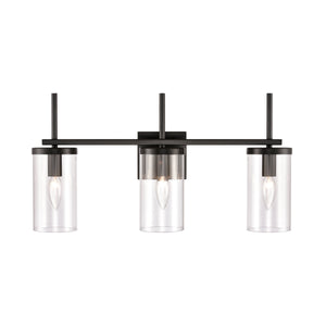 Thomas Lighting Oakland Matte Metal Vanity Light Torch Style Cylindrical Glass Industrial Modern Bath Black 3-Light CN290316