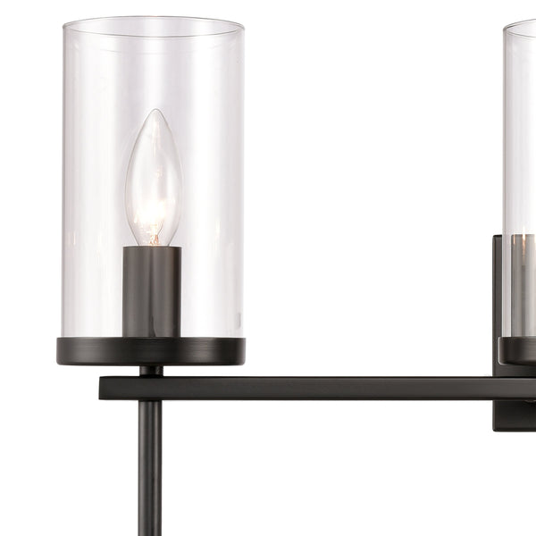 Thomas Lighting Oakland Matte Metal Vanity Light Torch Style Cylindrical Glass Industrial Modern Bath Black 3-Light CN290316