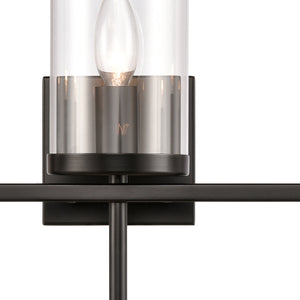 Thomas Lighting Oakland Matte Metal Vanity Light Torch Style Cylindrical Glass Industrial Modern Bath Black 3-Light CN290316
