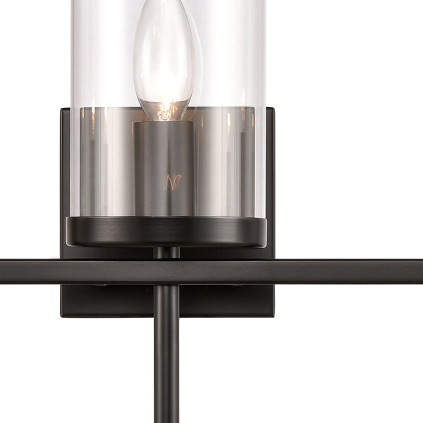 Thomas Lighting Oakland Matte Metal Vanity Light Torch Style Cylindrical Glass Industrial Modern Bath Black 3-Light CN290316