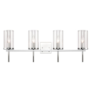 Thomas Lighting Oakland Matte Metal Vanity Light Torch Style Cylindrical Glass Industrial Modern Bath Chrome 4-Light CN290413