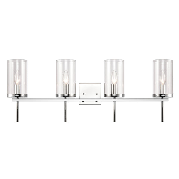 Thomas Lighting Oakland Matte Metal Vanity Light Torch Style Cylindrical Glass Industrial Modern Bath Chrome 4-Light CN290413