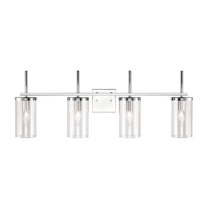 Thomas Lighting Oakland Matte Metal Vanity Light Torch Style Cylindrical Glass Industrial Modern Bath Chrome 4-Light CN290413