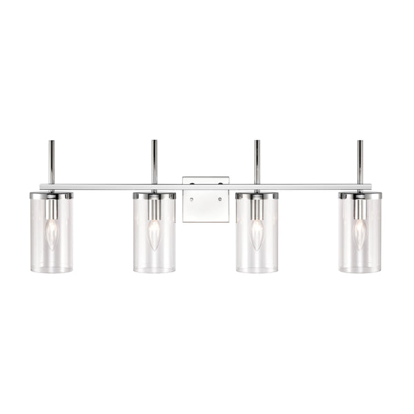 Thomas Lighting Oakland Matte Metal Vanity Light Torch Style Cylindrical Glass Industrial Modern Bath Chrome 4-Light CN290413