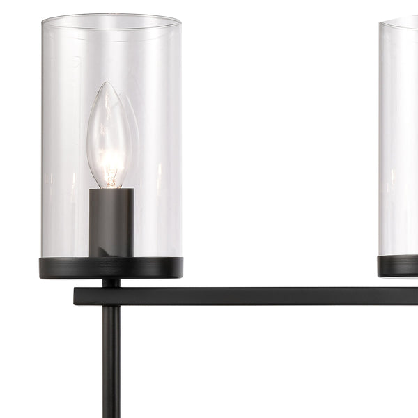 Thomas Lighting Oakland Matte Metal Vanity Light Torch Style Cylindrical Glass Industrial Modern Bath Black 4-Light CN290416