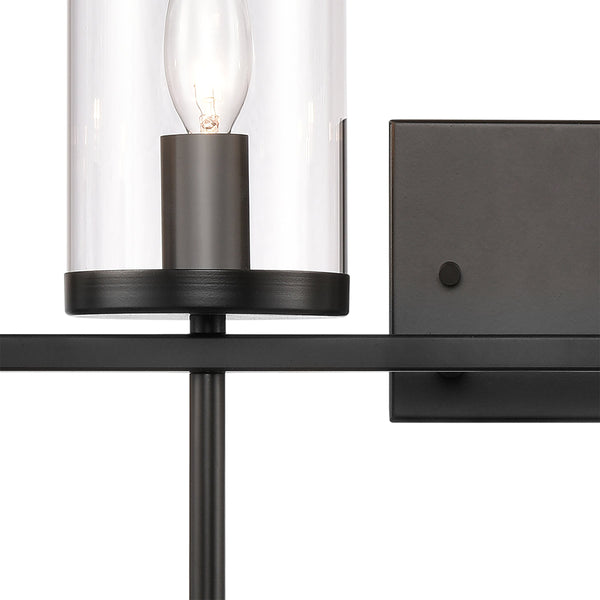 Thomas Lighting Oakland Matte Metal Vanity Light Torch Style Cylindrical Glass Industrial Modern Bath Black 4-Light CN290416