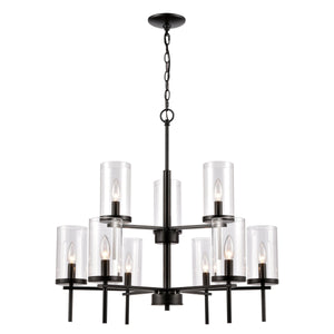 Thomas Lighting Oakland 3 Light Industrial Chandelier Polished Metal Cylinder Shades Dining Room Black 28.5 inches CN290926