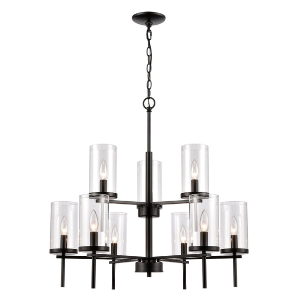 Thomas Lighting Oakland 3 Light Industrial Chandelier Polished Metal Cylinder Shades Dining Room Black 28.5 inches CN290926
