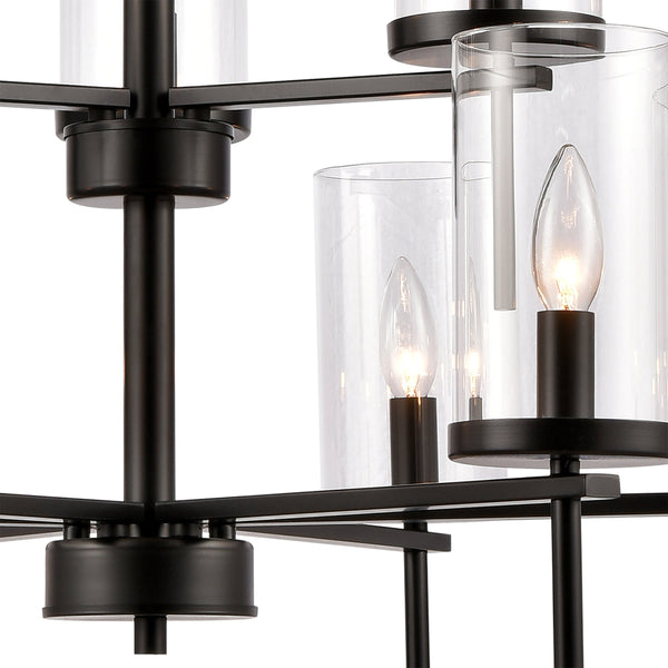 Thomas Lighting Oakland 3 Light Industrial Chandelier Polished Metal Cylinder Shades Dining Room Black 28.5 inches CN290926