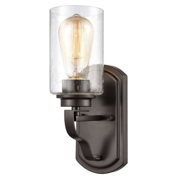 Thomas Lighting Market Square Brushed Metal Vanity Light Frosted Seeded Glass Transitional Bath Fixture Bronze 1-Light CN300121