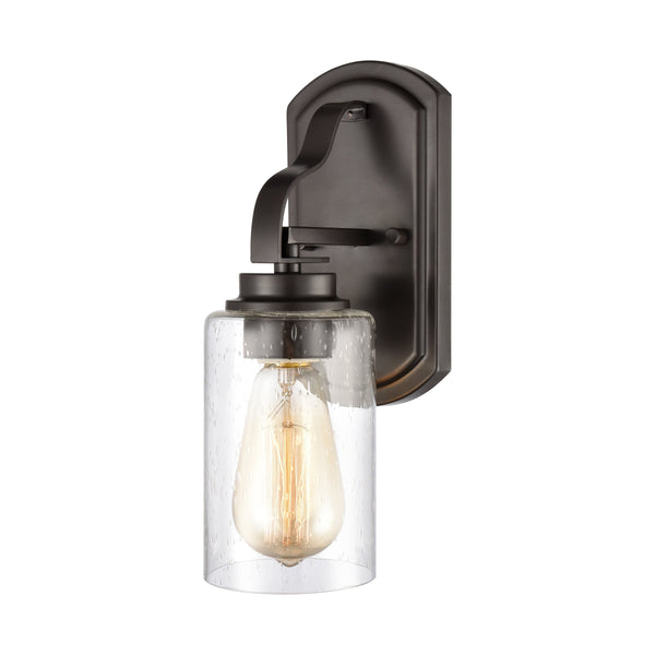 Thomas Lighting Market Square Brushed Metal Vanity Light Frosted Seeded Glass Transitional Bath Fixture Bronze 1-Light CN300121