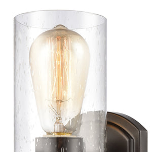 Thomas Lighting Market Square Brushed Metal Vanity Light Frosted Seeded Glass Transitional Bath Fixture Bronze 1-Light CN300121