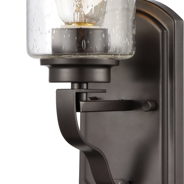 Thomas Lighting Market Square Brushed Metal Vanity Light Frosted Seeded Glass Transitional Bath Fixture Bronze 1-Light CN300121