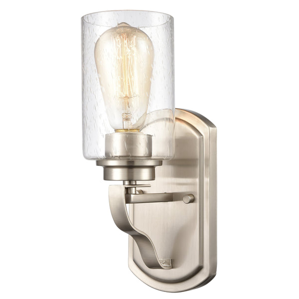Thomas Lighting Market Square Brushed Metal Vanity Light Frosted Seeded Glass Transitional Bath Fixture Nickel 1-Light CN300122