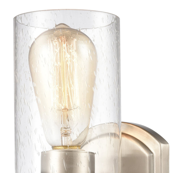 Thomas Lighting Market Square Brushed Metal Vanity Light Frosted Seeded Glass Transitional Bath Fixture Nickel 1-Light CN300122