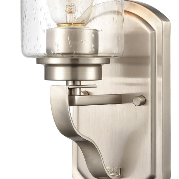 Thomas Lighting Market Square Brushed Metal Vanity Light Frosted Seeded Glass Transitional Bath Fixture Nickel 1-Light CN300122