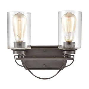Thomas Lighting Market Square Brushed Metal Vanity Light Frosted Seeded Glass Transitional Bath Fixture Bronze 2-Light CN300211