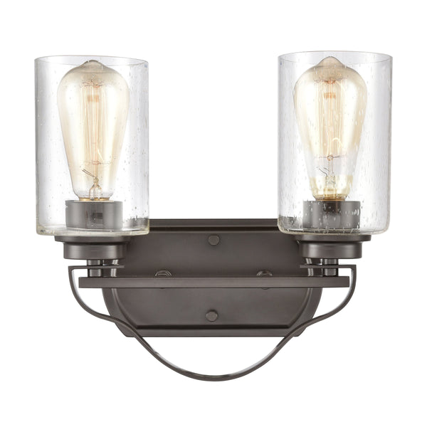Thomas Lighting Market Square Brushed Metal Vanity Light Frosted Seeded Glass Transitional Bath Fixture Bronze 2-Light CN300211
