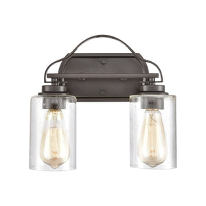 Thomas Lighting Market Square Brushed Metal Vanity Light Frosted Seeded Glass Transitional Bath Fixture Bronze 2-Light CN300211