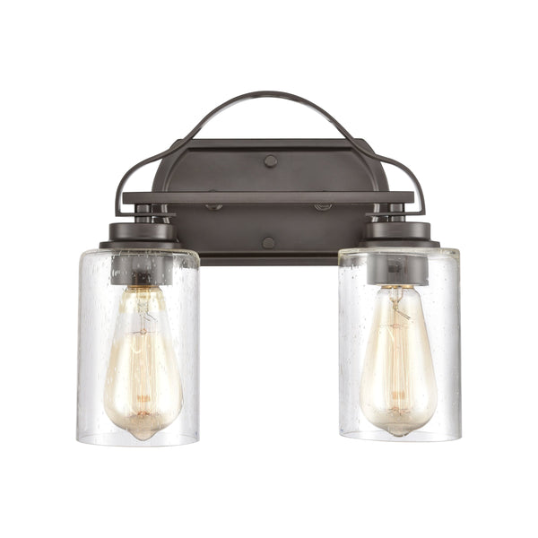 Thomas Lighting Market Square Brushed Metal Vanity Light Frosted Seeded Glass Transitional Bath Fixture Bronze 2-Light CN300211