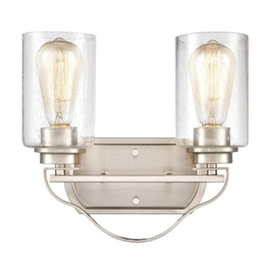 Thomas Lighting Market Square Brushed Metal Vanity Light Frosted Seeded Glass Transitional Bath Fixture Nickel 2-Light CN300212