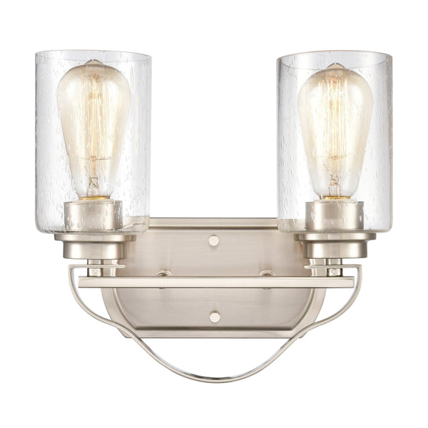 Thomas Lighting Market Square Brushed Metal Vanity Light Frosted Seeded Glass Transitional Bath Fixture Nickel 2-Light CN300212