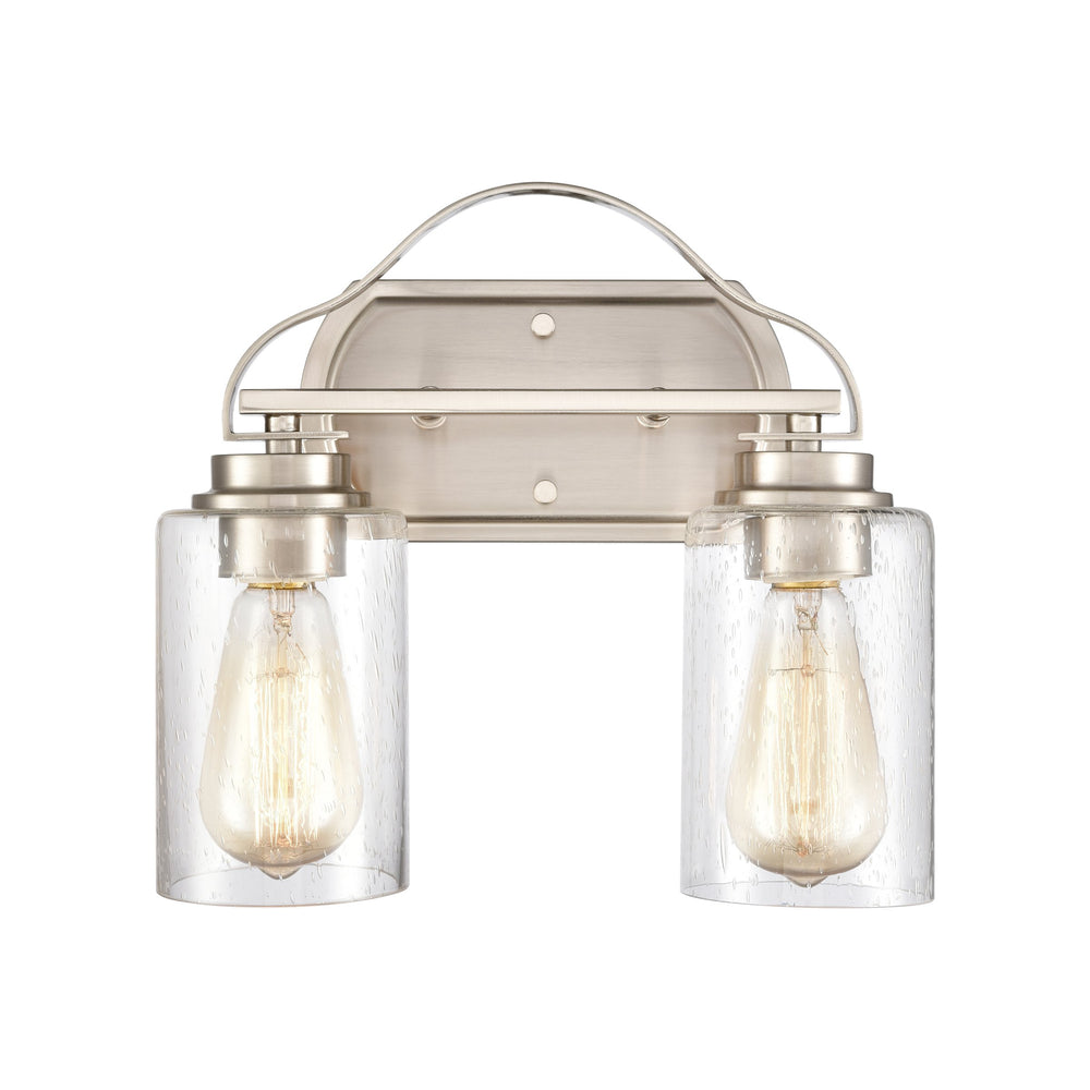 Thomas Lighting Market Square Brushed Metal Vanity Light Frosted Seeded Glass Transitional Bath Fixture Nickel 2-Light CN300212