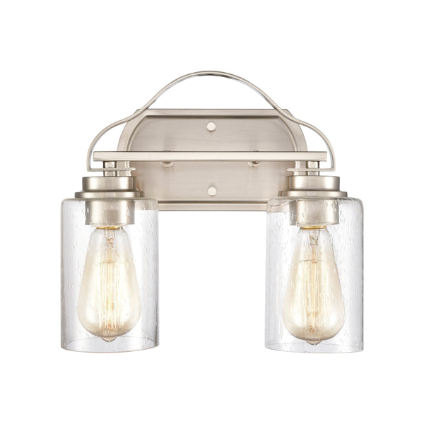 Thomas Lighting Market Square Brushed Metal Vanity Light Frosted Seeded Glass Transitional Bath Fixture Nickel 2-Light CN300212