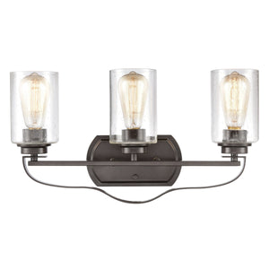 Thomas Lighting Market Square Brushed Metal Vanity Light Frosted Seeded Glass Transitional Bath Fixture Bronze 3-Light CN300311