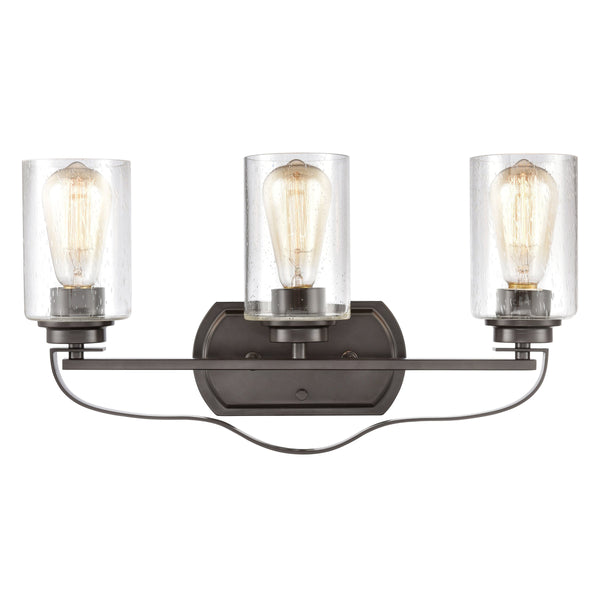 Thomas Lighting Market Square Brushed Metal Vanity Light Frosted Seeded Glass Transitional Bath Fixture Bronze 3-Light CN300311