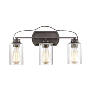 Thomas Lighting Market Square Brushed Metal Vanity Light Frosted Seeded Glass Transitional Bath Fixture Bronze 3-Light CN300311