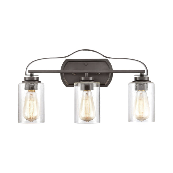 Thomas Lighting Market Square Brushed Metal Vanity Light Frosted Seeded Glass Transitional Bath Fixture Bronze 3-Light CN300311