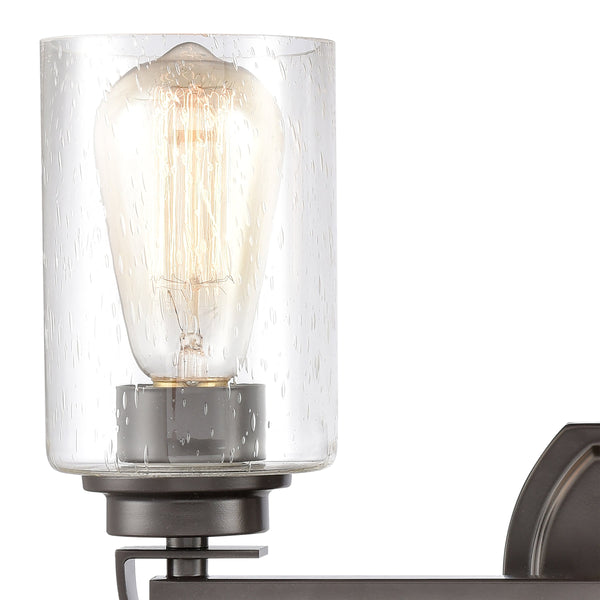 Thomas Lighting Market Square Brushed Metal Vanity Light Frosted Seeded Glass Transitional Bath Fixture Bronze 3-Light CN300311