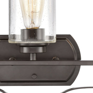 Thomas Lighting Market Square Brushed Metal Vanity Light Frosted Seeded Glass Transitional Bath Fixture Bronze 3-Light CN300311