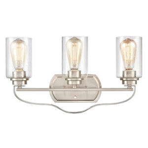 Thomas Lighting Market Square Brushed Metal Vanity Light Frosted Seeded Glass Transitional Bath Fixture Nickel 3-Light CN300312
