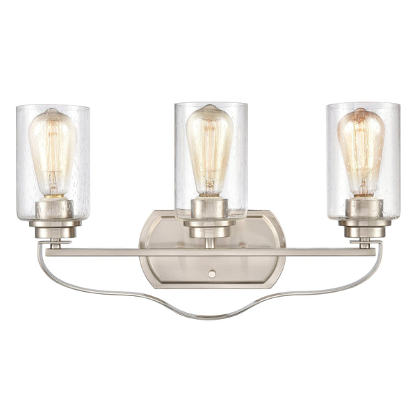 Thomas Lighting Market Square Brushed Metal Vanity Light Frosted Seeded Glass Transitional Bath Fixture Nickel 3-Light CN300312