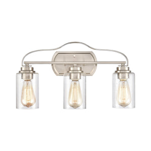 Thomas Lighting Market Square Brushed Metal Vanity Light Frosted Seeded Glass Transitional Bath Fixture Nickel 3-Light CN300312