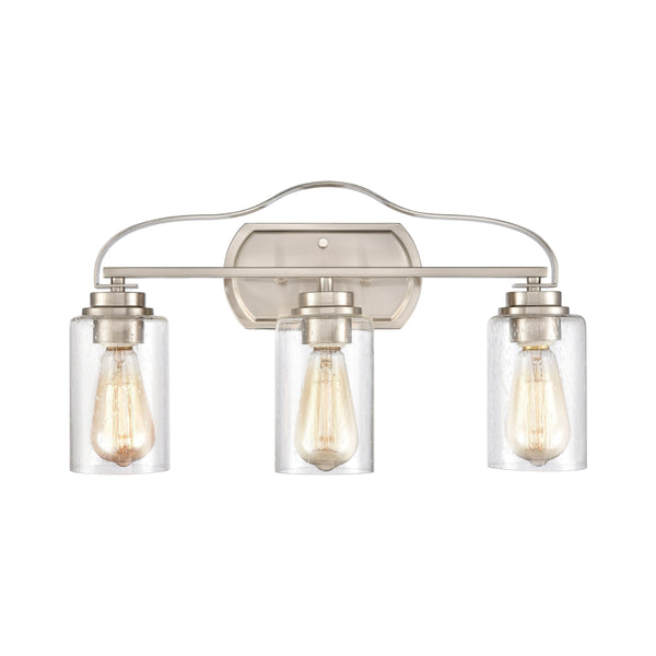 Thomas Lighting Market Square Brushed Metal Vanity Light Frosted Seeded Glass Transitional Bath Fixture Nickel 3-Light CN300312
