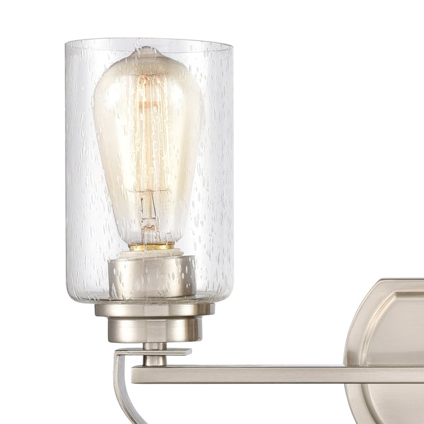 Thomas Lighting Market Square Brushed Metal Vanity Light Frosted Seeded Glass Transitional Bath Fixture Nickel 3-Light CN300312