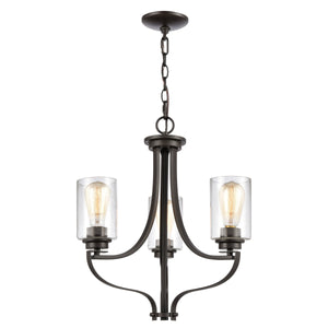 Thomas Lighting Market Square 3-Light Old World Chandelier with Frosted Seeded Glass for Dining Rooms Bronze 19 inches CN300321