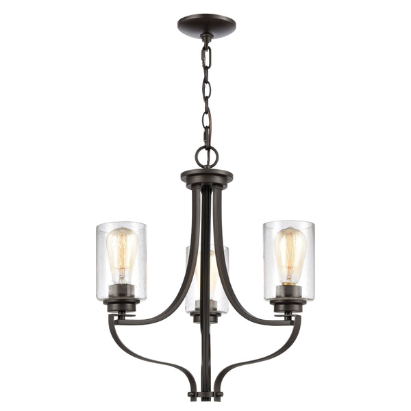 Thomas Lighting Market Square 3-Light Old World Chandelier with Frosted Seeded Glass for Dining Rooms Bronze 19 inches CN300321