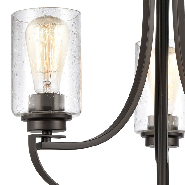 Thomas Lighting Market Square 3-Light Old World Chandelier with Frosted Seeded Glass for Dining Rooms Bronze 19 inches CN300321