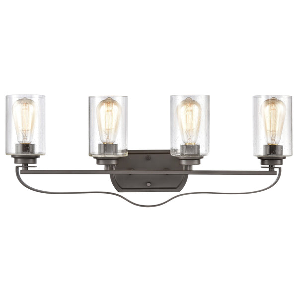 Thomas Lighting Market Square Brushed Metal Vanity Light Frosted Seeded Glass Transitional Bath Fixture Bronze 4-Light CN300411