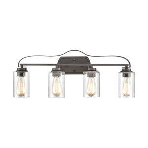 Thomas Lighting Market Square Brushed Metal Vanity Light Frosted Seeded Glass Transitional Bath Fixture Bronze 4-Light CN300411