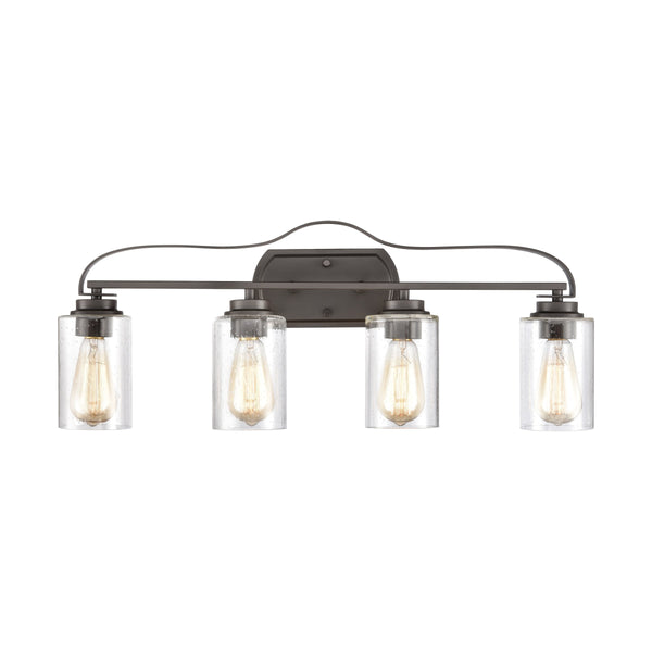 Thomas Lighting Market Square Brushed Metal Vanity Light Frosted Seeded Glass Transitional Bath Fixture Bronze 4-Light CN300411
